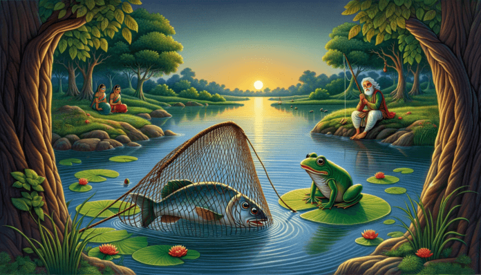 दो मछलियाँ और एक मेंढक (एकबुद्धि)